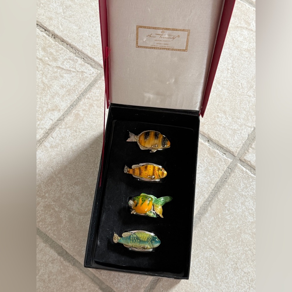 Hans Turnwald Set of 4 Nautical Fish Signed Silver-plate Napkin Rings
